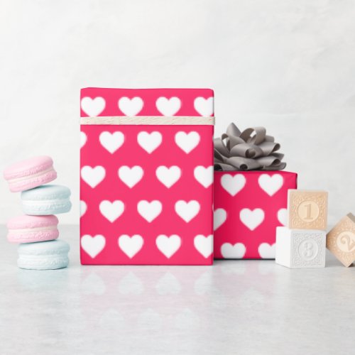 Pretty White Hearts Pattern Diva Pink Wrapping Paper