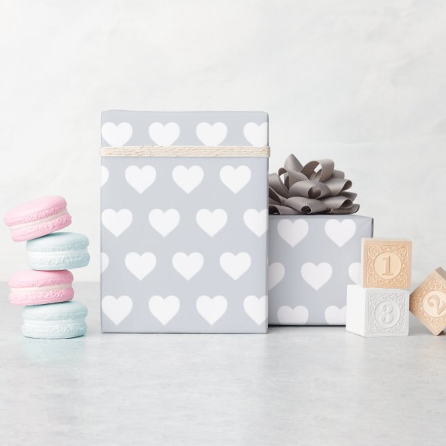 Pretty White Hearts Pattern Pastel Blue  Wrapping Paper (Baby Shower)