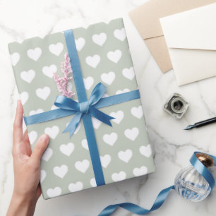 Pretty White Hearts Pattern Pastel Green Wrapping Paper