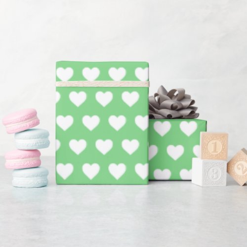 Pretty White Hearts Pattern Summer Green Wrapping Paper