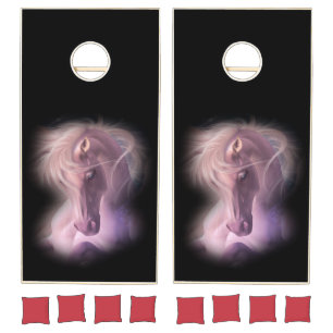 Pretty White Horse Art Cornhole Set