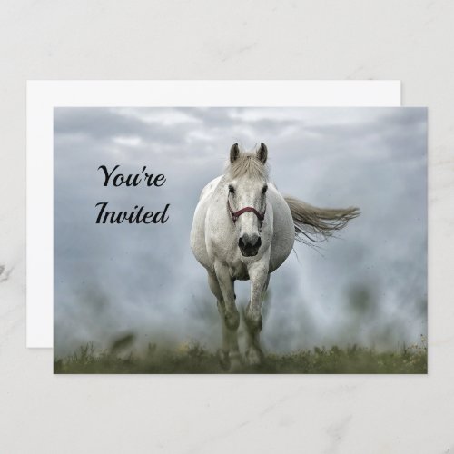 Pretty White Horse Cloud Photo Birthday Invitation