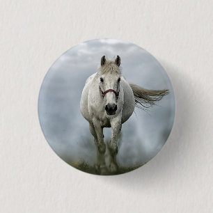Pretty White Horse Cloud Photo Button