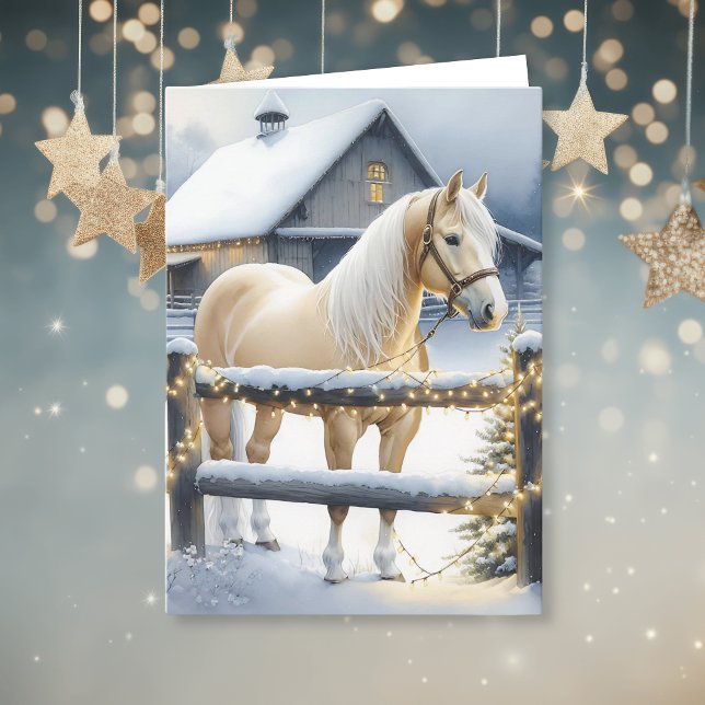 Pretty White Horse Farm Christmas Personalized Card (Creator Uploaded)