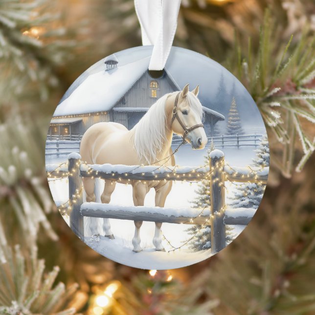 Pretty White Horse Farm Christmas Personalized Ornament (Tree)