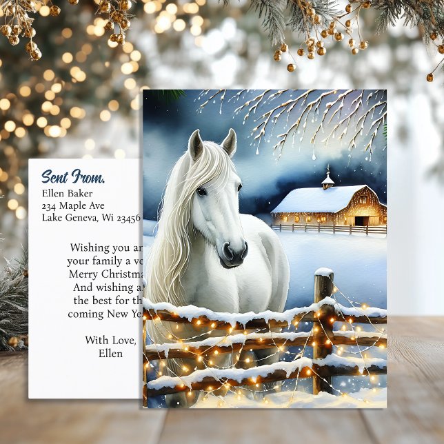 Pretty White Horse Farm Personalized Christmas  Postcard (Creator Uploaded)