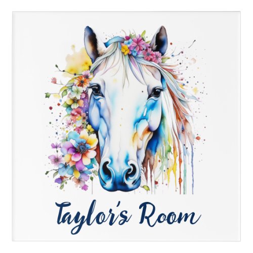 Pretty White Horse Floral Personalized  Acrylic Print