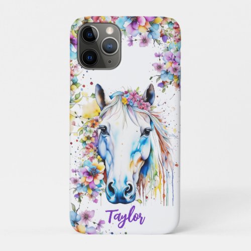Pretty White Horse Floral Personalized  iPhone 11 Pro Case