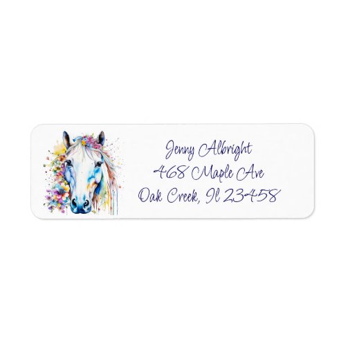 Pretty White Horse Floral Personalized  Label