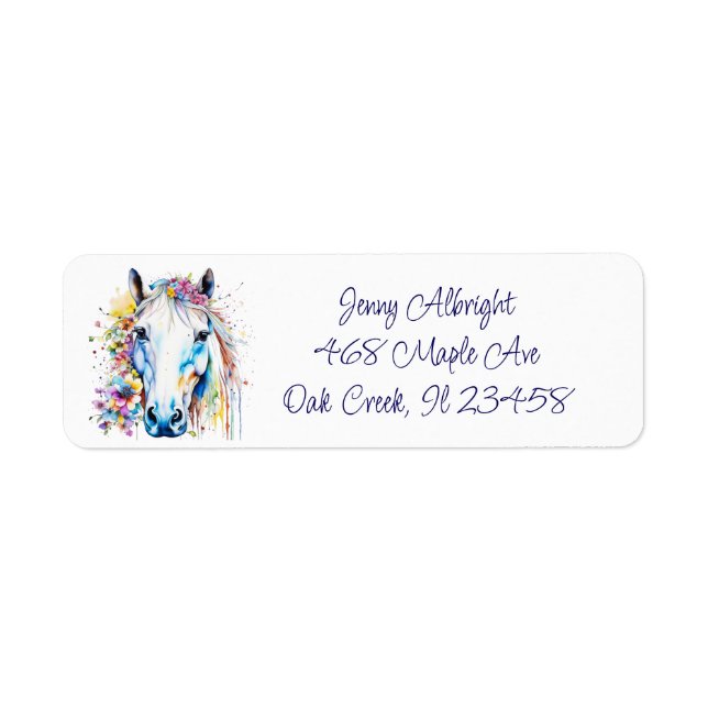 Pretty White Horse Floral Personalized  Label (Front)