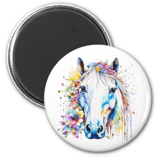 Pretty White Horse Floral Personalized  Magnet