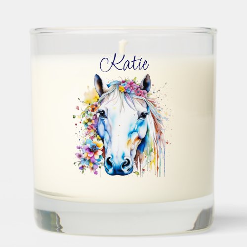 Pretty White Horse Floral Personalized  Scented Candle