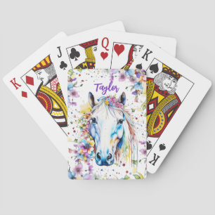 Pretty White Horse Floral Personalized Sketchbook Poker Cards