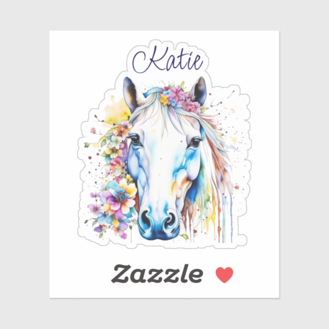 Pretty White Horse Floral Personalized  Sticker (Sheet)