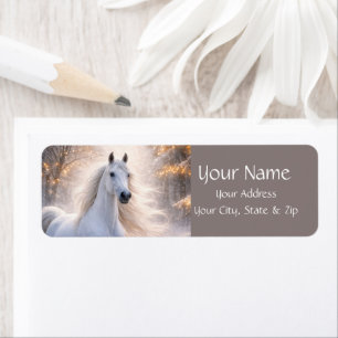 Pretty White Horse in the Snow Xmas Return Address Label