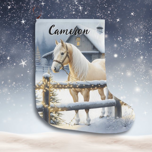 Pretty White Horse Personalized Christmas Large Christmas Stocking (Creator Uploaded)