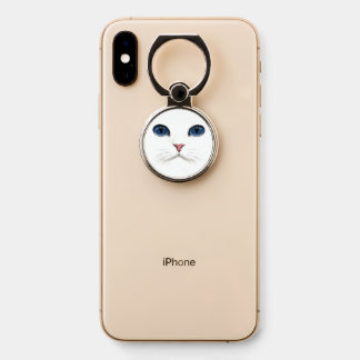 Pretty White Kitty Cat Face Phone Ring Stand