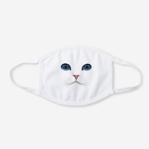 Pretty White Kitty Cat Face White Cotton Face Mask