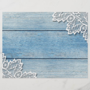 Pretty White Lace Denim Blue Wood Scrapbook Paper