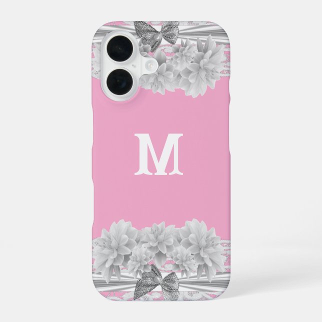 Pretty white lace monogram iphone case (Back)