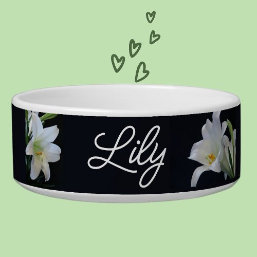 Pretty White Lilies Black Background Sophisticated Bowl