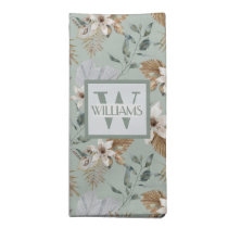 Pretty White Lily Floral Botanical Monogram  Cloth Napkin