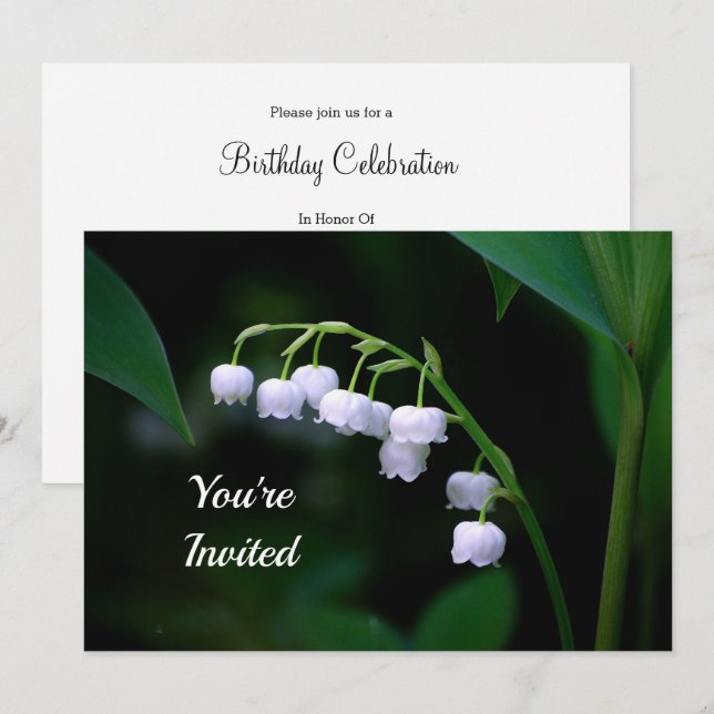Pretty White Lily of the Valley Floral Birthday Invitation (Front/Back)