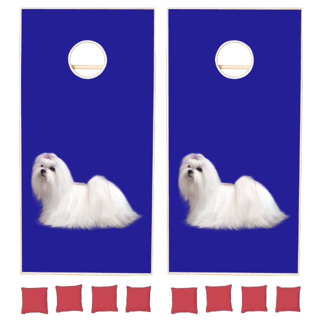 Pretty White Maltese Puppy Dog Cornhole Set (Set)