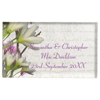 Pretty White Mauve Floral Flower Blossom Wedding Table Number Holder by personalized_wedding at Zazzle