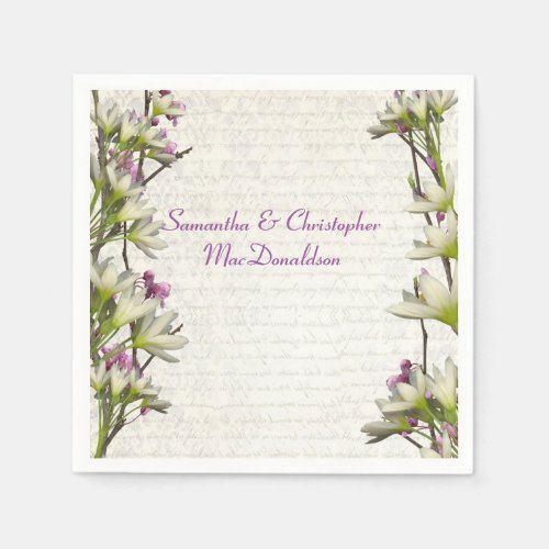 Pretty white mauve lilac floral country wedding napkins