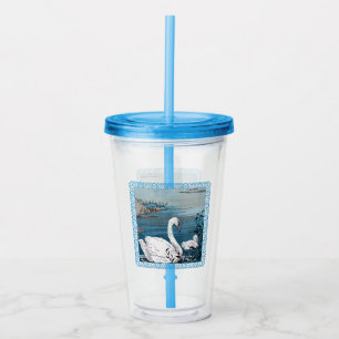 Pretty White Mother Swan in Lake With Baby Acrylic Tumbler