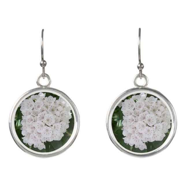 Pretty White Mountain Laurel Floral Earrings (Front)