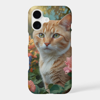 Pretty white orange cat in floral garden iPhone 17 case