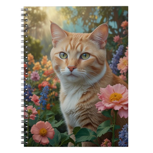 Pretty white orange cat in floral garden notebook (Front)