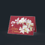 Pretty White Orchid Red Backdrop Happy Birthday Card<br><div class="desc">Gorgeous white and pink orchid flowers with yellow centers against a red-colored background. The flowers cover the front of this card which can be used as a thank you card, a birthday card, or any other card of your choice. Customize it with your text and/or pictures to make it one-of-a-kind!...</div>