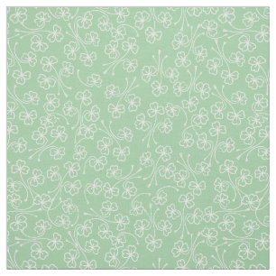 Pretty White Outlined Shamrocks on Pale Green Fabric