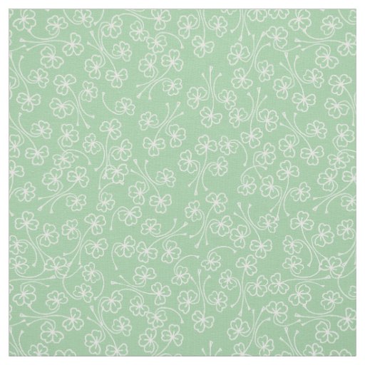 Pretty White Outlined Shamrocks on Pale Green Fabric