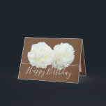 Pretty White Peonies Chic Floral Bouquet Birthday Card<br><div class="desc">Beautiful large snow-white complex peonies form a beautiful floral bouquet against a mocha color background. The birthday greeting text uses an attractive script typography font. The flowers cover the front of this card which can be used as a thank you card, a birthday card, or any other card of your...</div>