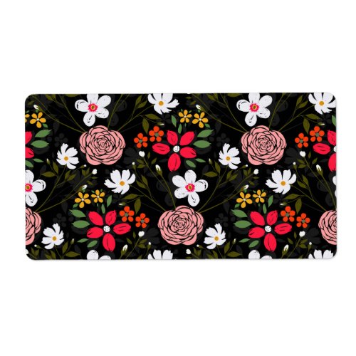 Pretty White Pink Floral Black Brush Strokes Label