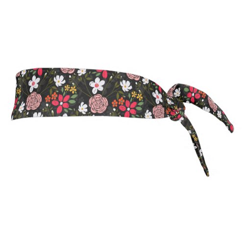 Pretty White Pink Floral Black Brush Strokes Tie Headband