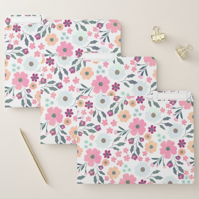 Pretty White Pink flowers Botanical File Folder (Set)