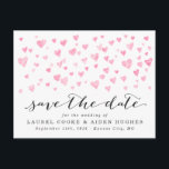 Pretty White & Pink Hearts Save the Date Announcement Postcard<br><div class="desc">Super sweet save the date postcard template with hand-painted,  watercolor hearts falling in a confetti cloud of pink,  with stylish dark grey script and serif lettering announcing the wedding date. Original artwork by Colleen Michele.</div>