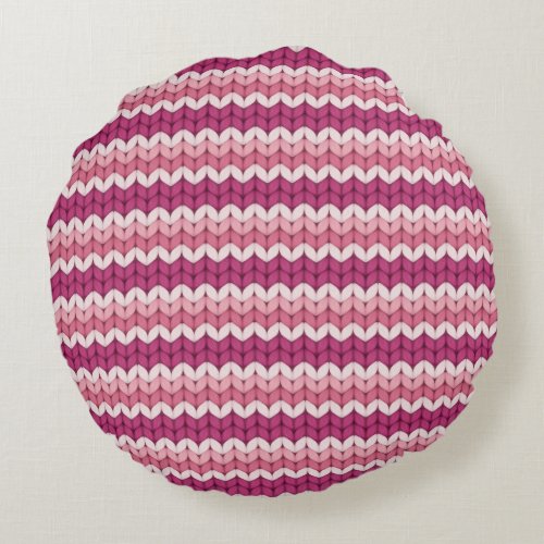 Pretty White Pink Knitting Design Round Pillow