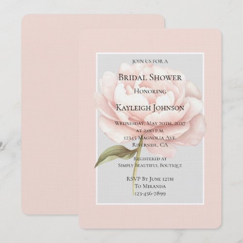 Pretty White Pink Rose Flower Bridal Shower  Invitation