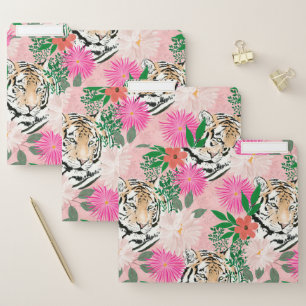 Pretty White Pink Tiger Floral Painting File Folder