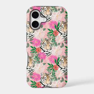 Pretty White Pink Tiger Floral Painting iPhone 17 Case