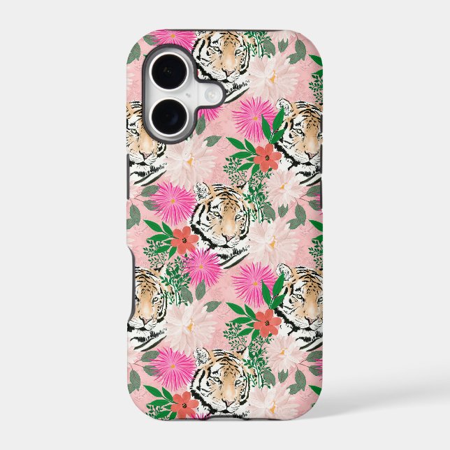 Pretty White Pink Tiger Floral Painting iPhone Case (Back)