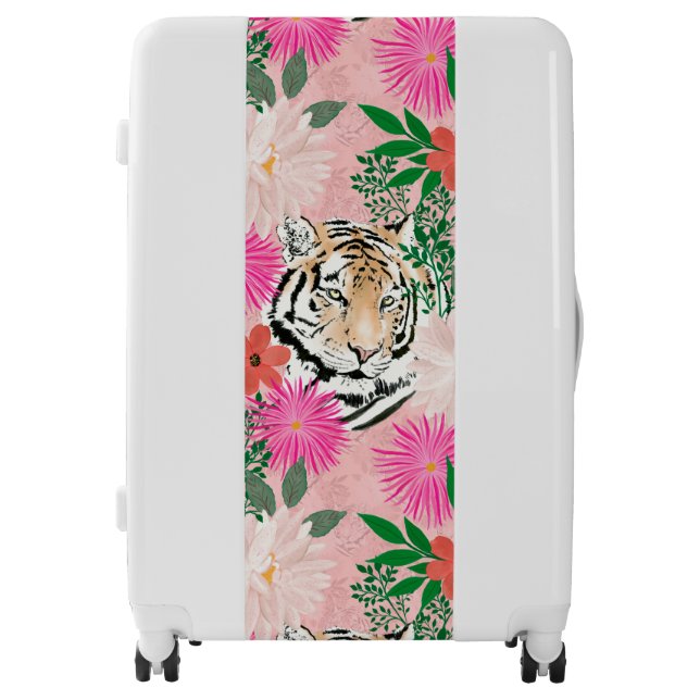 Pretty White Pink Tiger Floral Painting Luggage (Front)