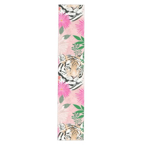 Pretty White Pink Tiger Floral Painting Medium Table Runner