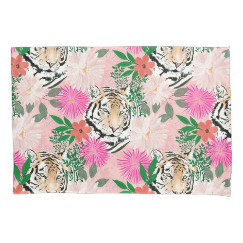 Pretty White Pink Tiger Floral Painting Pillow Case